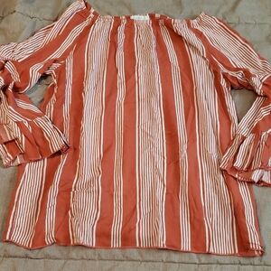 Fever Women’s Rustic Red & Cream Nautical Strip Tunic Fairy Sleeves Large